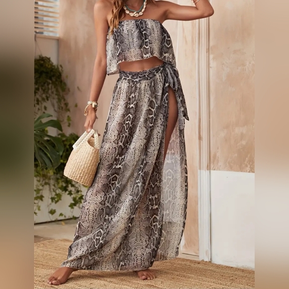 Snakeskin print sheer chiffon 2 piece beach coverup set - Picture 5 of 5